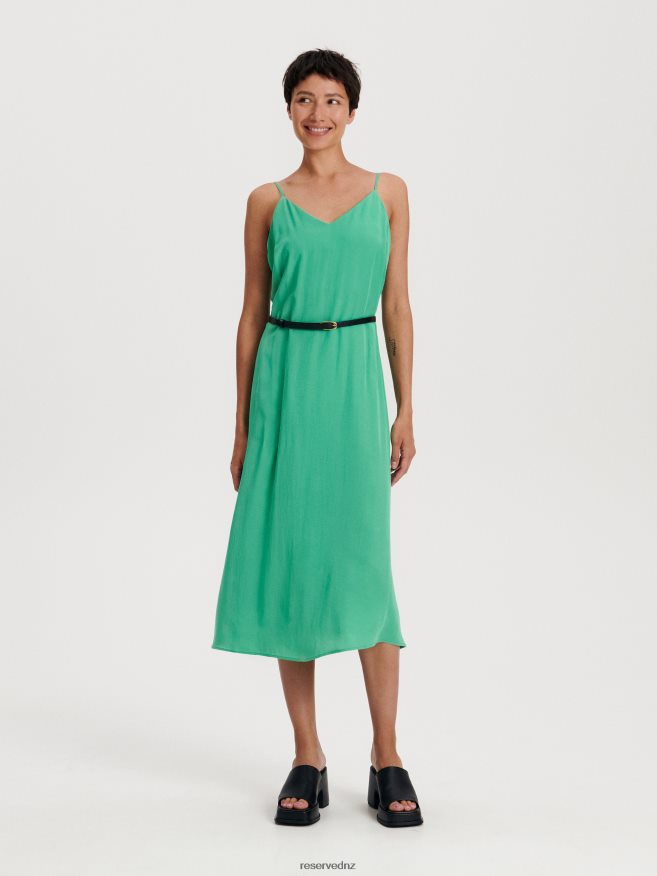 Reserved Women Midi Dress With Belt P6H08T63 Apparel Turquoise
