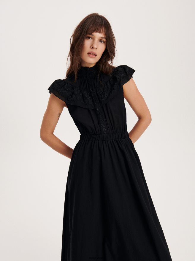 Reserved Women Midi Dress With Embroidery Detailing P6H08T226 Apparel Black