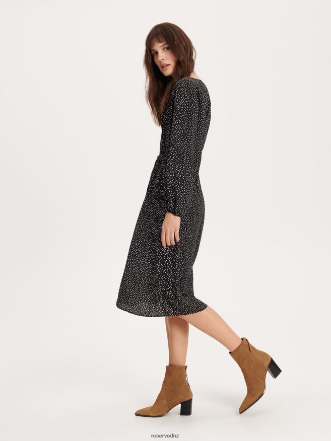 Reserved Women Midi Dress With Tie Waist P6H08T113 Apparel Black