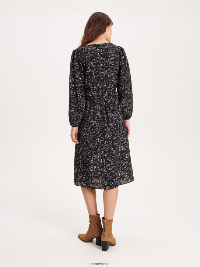 Reserved Women Midi Dress With Tie Waist P6H08T113 Apparel Black