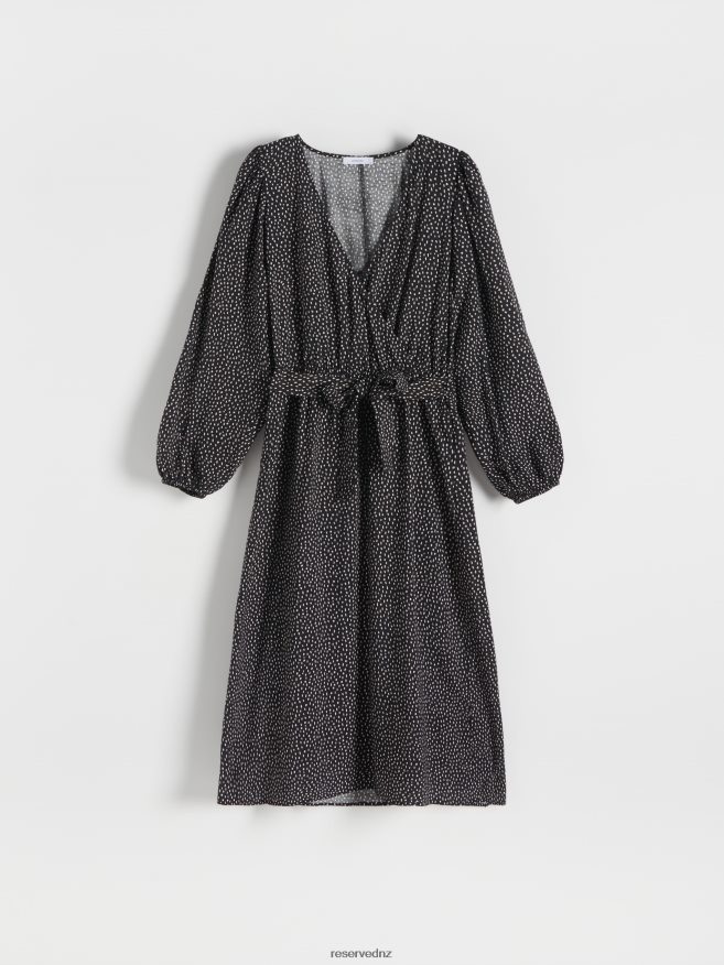 Reserved Women Midi Dress With Tie Waist P6H08T113 Apparel Black