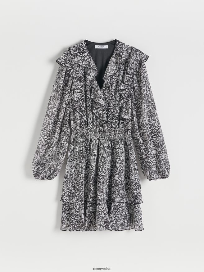 Reserved Women Mini Dress With Ruffle Hem P6H08T233 Apparel Dark Grey