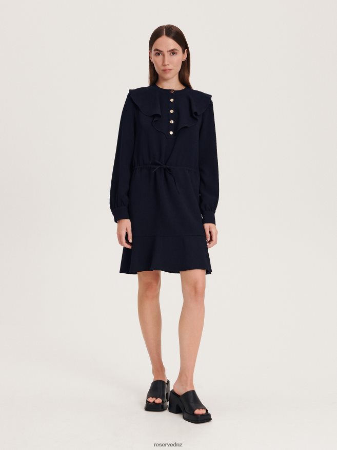 Reserved Women Mini Dress With Ruffle Hem P6H08T91 Apparel Navy