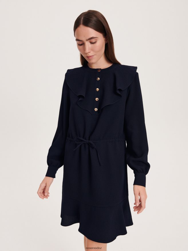 Reserved Women Mini Dress With Ruffle Hem P6H08T91 Apparel Navy