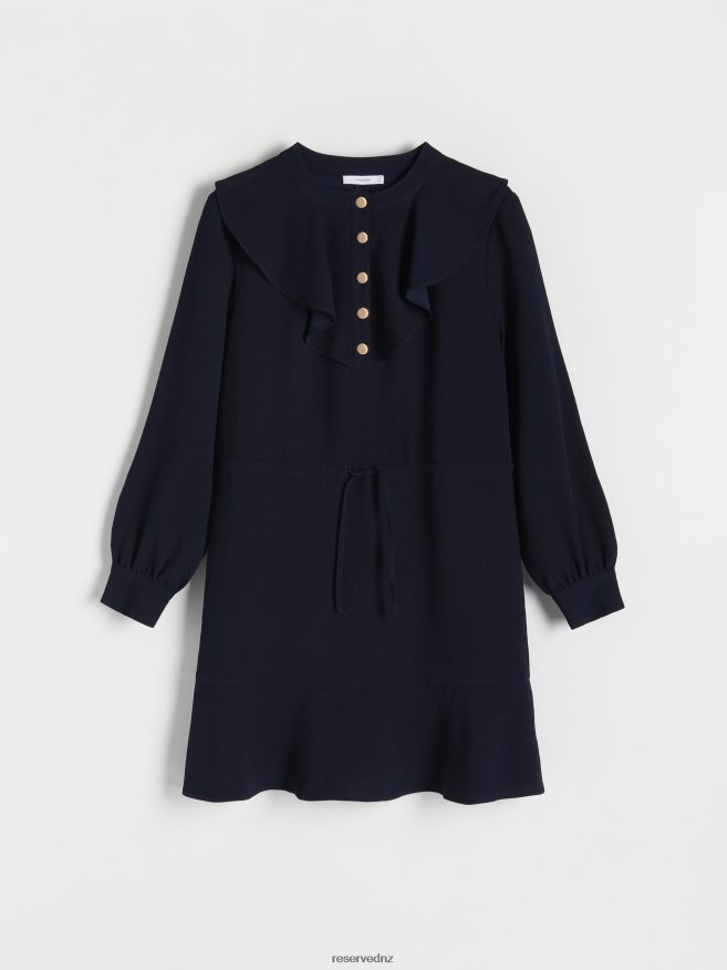 Reserved Women Mini Dress With Ruffle Hem P6H08T91 Apparel Navy