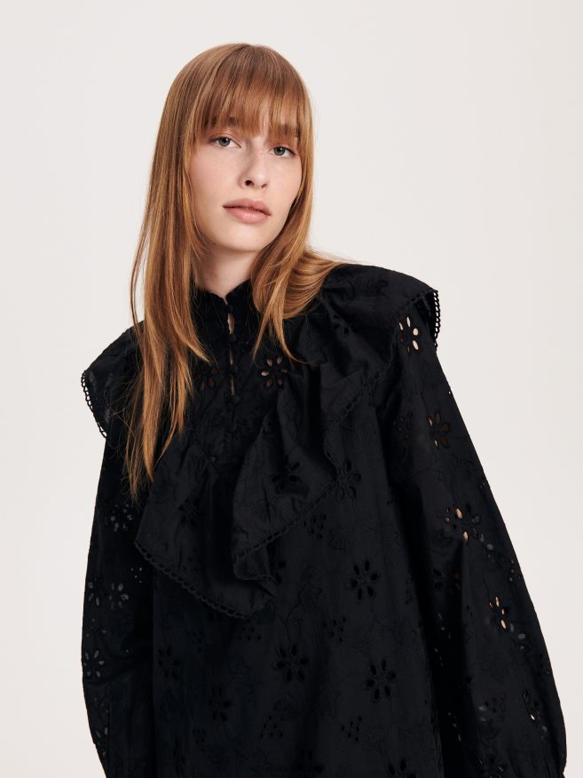 Reserved Women Openwork Mini Dress P6H08T76 Apparel Black