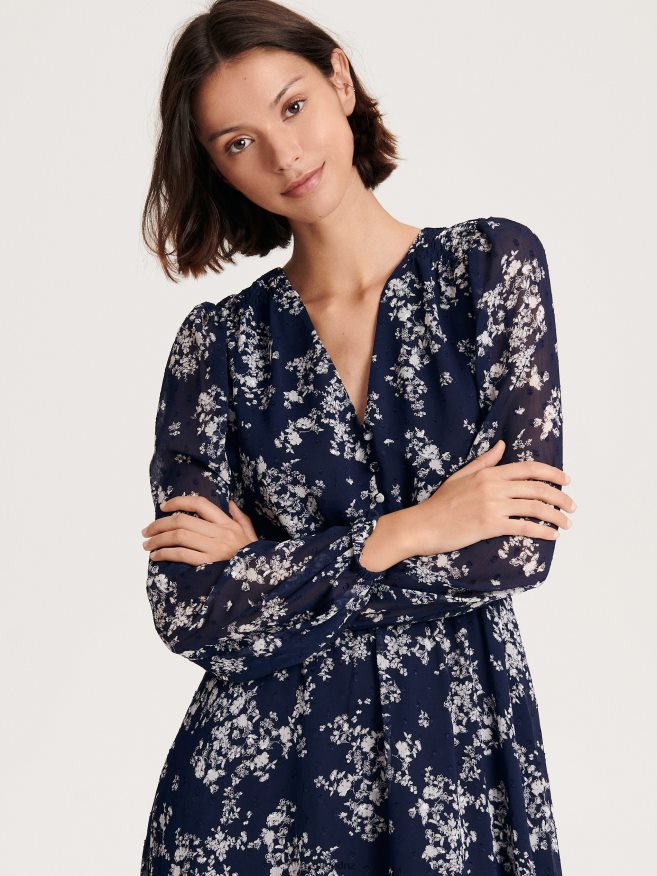 Reserved Women Patterned Maxi Dress P6H08T150 Apparel Navy