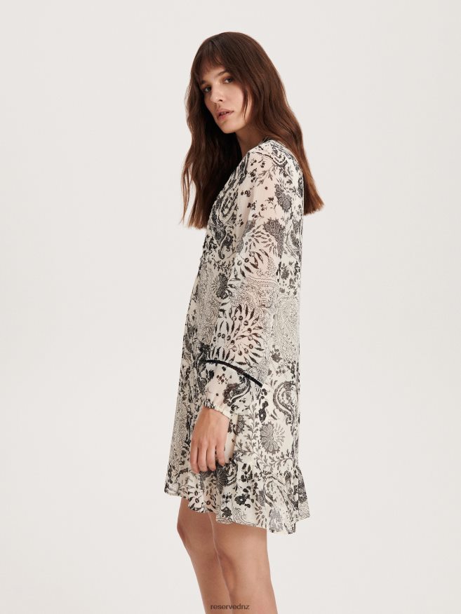 Reserved Women Patterned Mini Dress P6H08T41 Apparel Cream