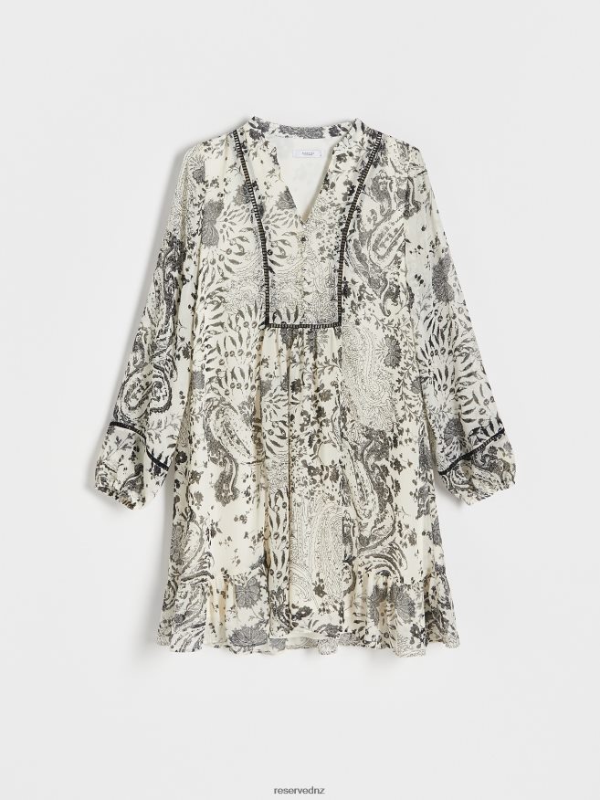 Reserved Women Patterned Mini Dress P6H08T41 Apparel Cream