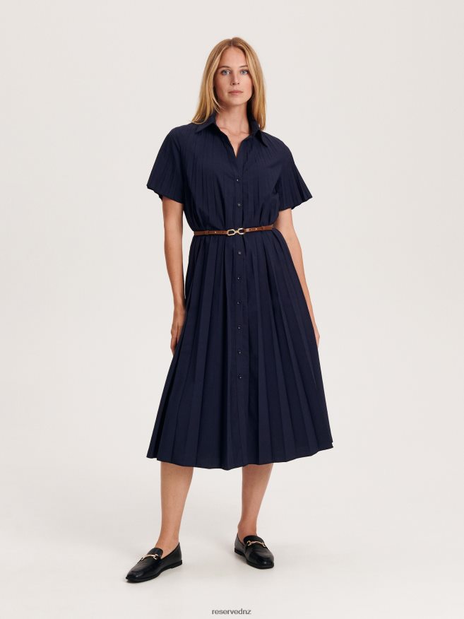 Reserved Women Pleated Midi Dress P6H08T222 Apparel Navy