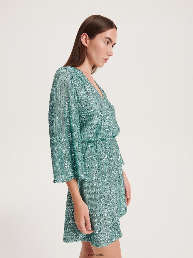 Reserved Women Sequin Mini Dress P6H08T174 Apparel Mint Green