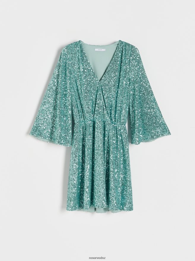 Reserved Women Sequin Mini Dress P6H08T174 Apparel Mint Green