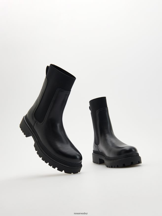 Reserved Women Leather Boots P6H08T162 Shoes Black