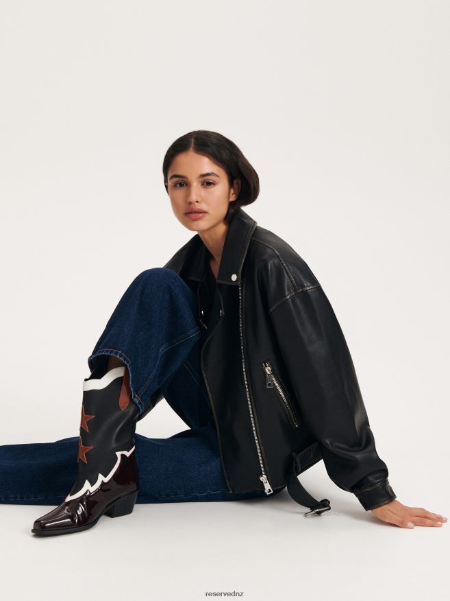 Reserved Women Leather Cowboy Boots P6H08T943 Shoes Multicolor