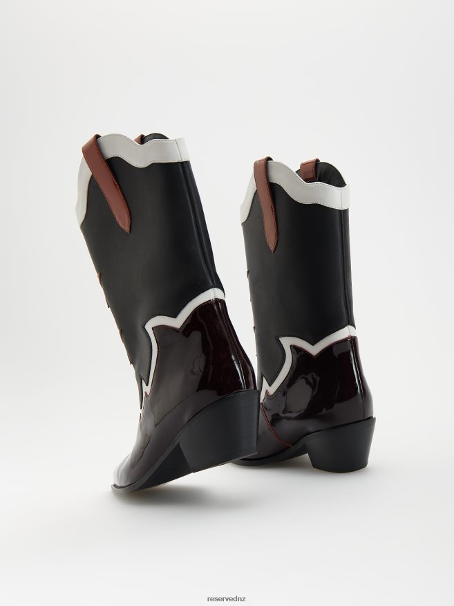 Reserved Women Leather Cowboy Boots P6H08T943 Shoes Multicolor