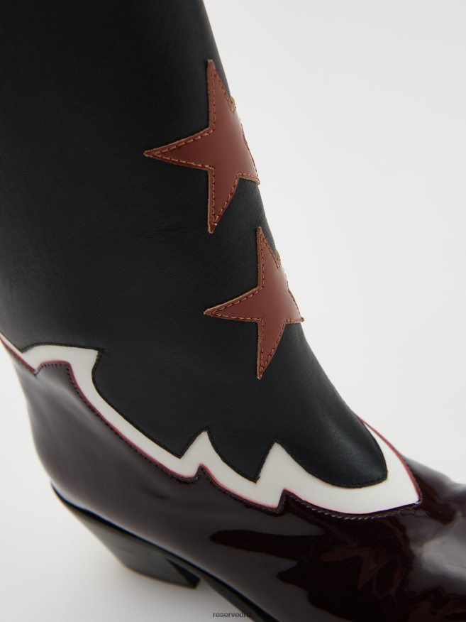 Reserved Women Leather Cowboy Boots P6H08T943 Shoes Multicolor