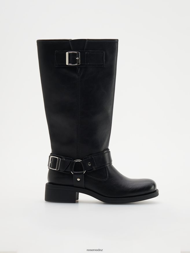 Reserved Women Leather Knee-High Boots P6H08T134 Shoes Black