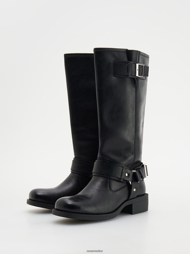 Reserved Women Leather Knee-High Boots P6H08T134 Shoes Black