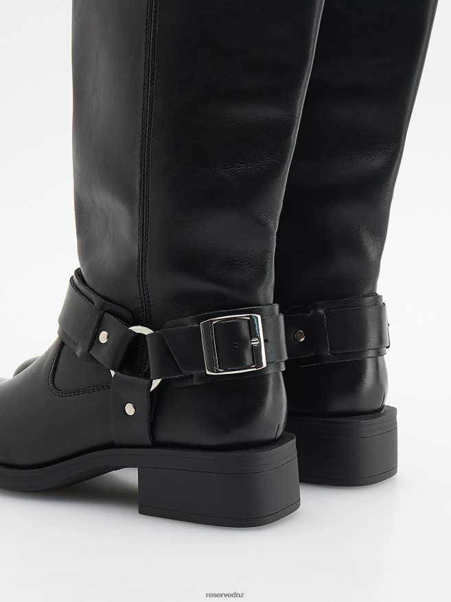 Reserved Women Leather Knee-High Boots P6H08T134 Shoes Black