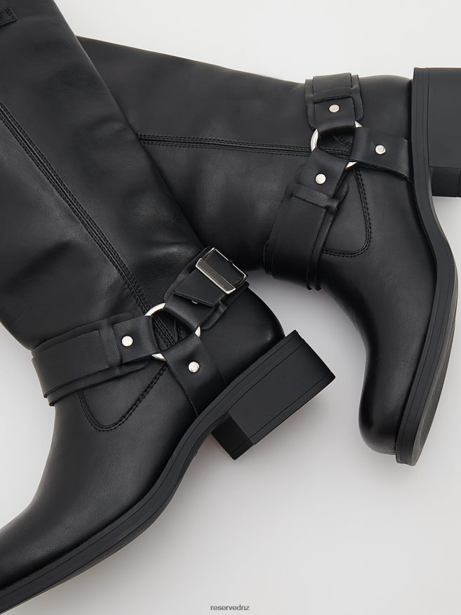 Reserved Women Leather Knee-High Boots P6H08T134 Shoes Black