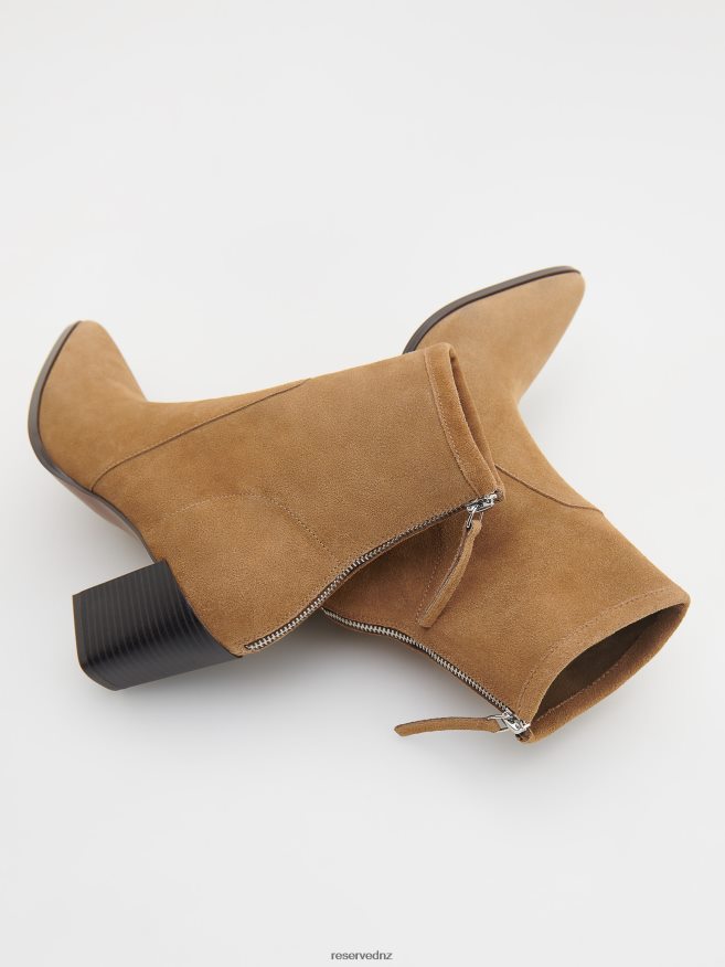 Reserved Women Suede Ankle Boots P6H08T158 Shoes Golden Brown