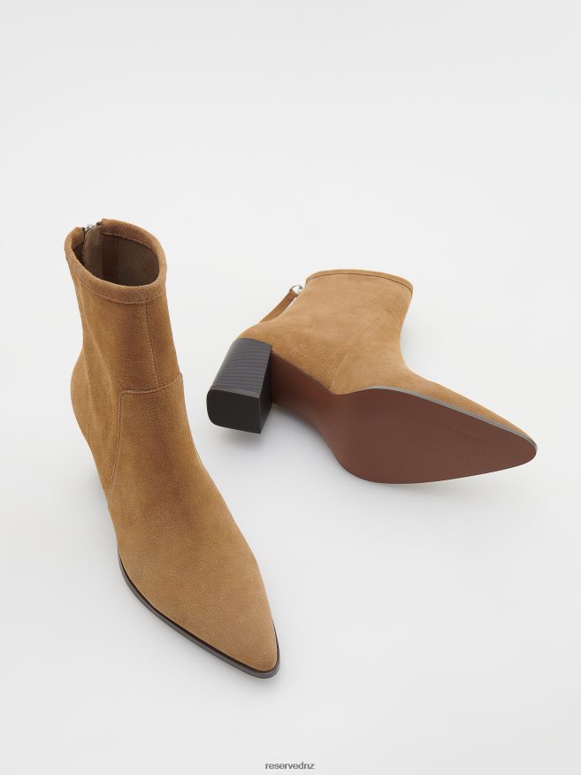 Reserved Women Suede Ankle Boots P6H08T158 Shoes Golden Brown