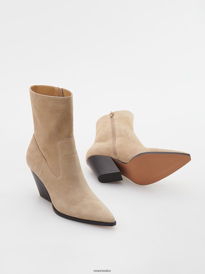 Reserved Women Suede Ankle Boots P6H08T209 Shoes Beige