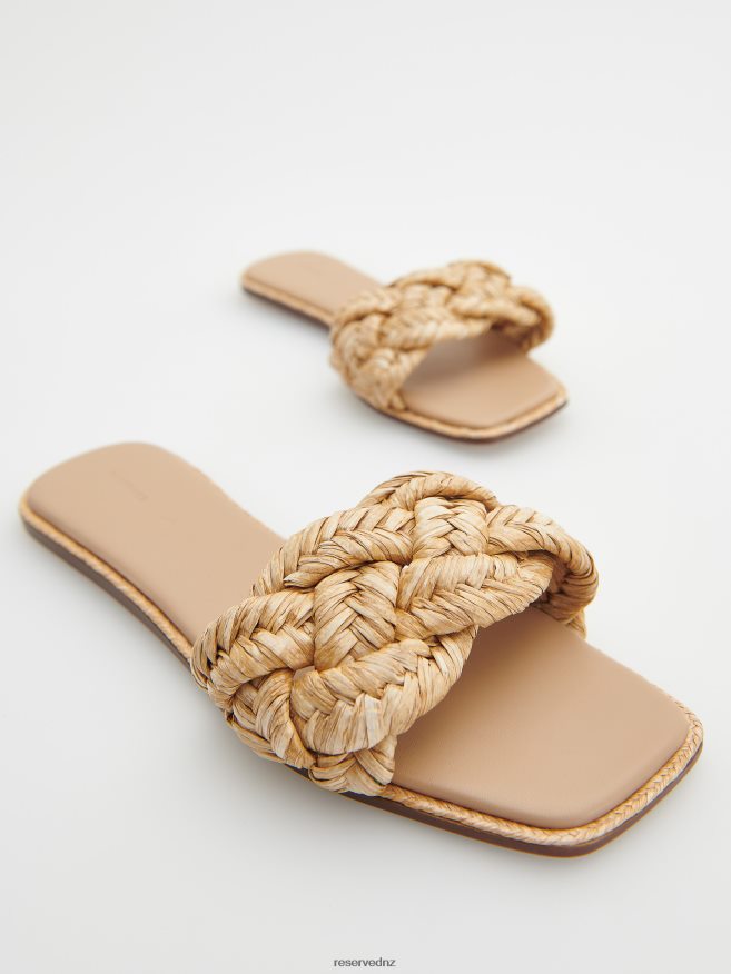 Reserved Women High Heel Slides With Woven Vamp P6H08T957 Shoes Beige