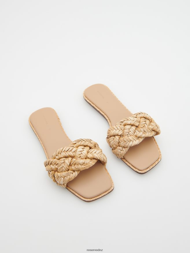 Reserved Women High Heel Slides With Woven Vamp P6H08T957 Shoes Beige