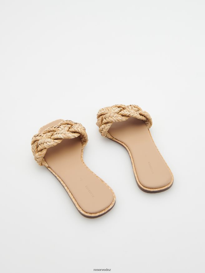 Reserved Women High Heel Slides With Woven Vamp P6H08T957 Shoes Beige