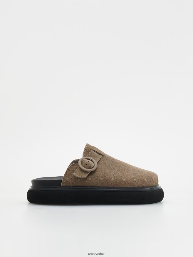 Reserved Women Leather Mule Sliders P6H08T171 Shoes Dusty Brown