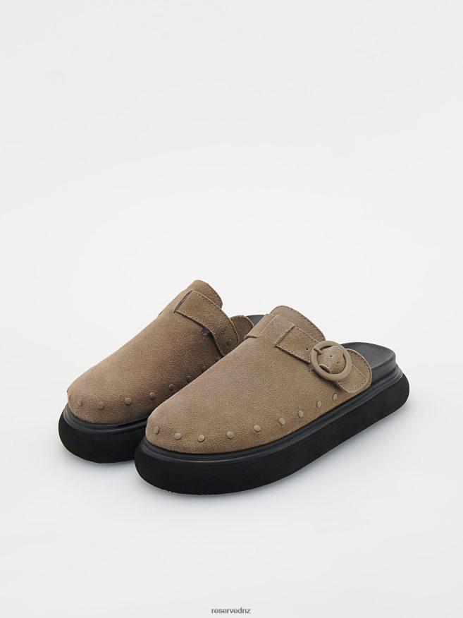 Reserved Women Leather Mule Sliders P6H08T171 Shoes Dusty Brown