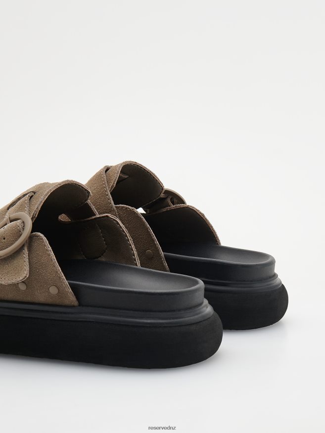 Reserved Women Leather Mule Sliders P6H08T171 Shoes Dusty Brown