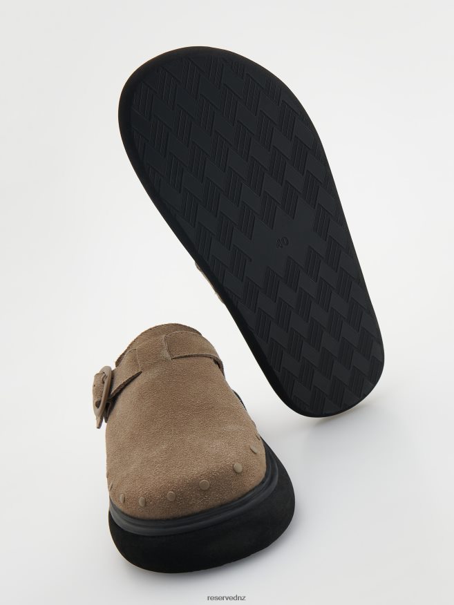 Reserved Women Leather Mule Sliders P6H08T171 Shoes Dusty Brown