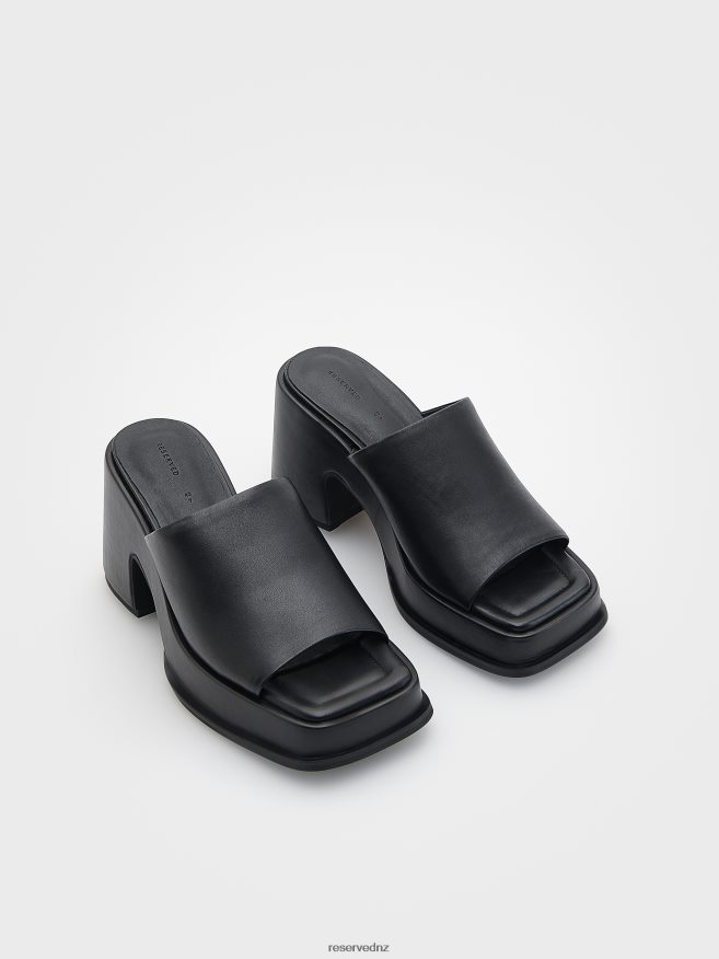 Reserved Women Leather Mule Sliders P6H08T945 Shoes Black