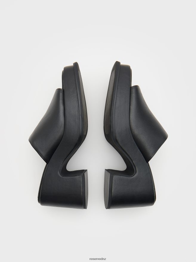 Reserved Women Leather Mule Sliders P6H08T945 Shoes Black