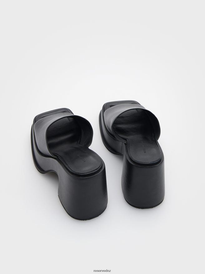 Reserved Women Leather Mule Sliders P6H08T945 Shoes Black