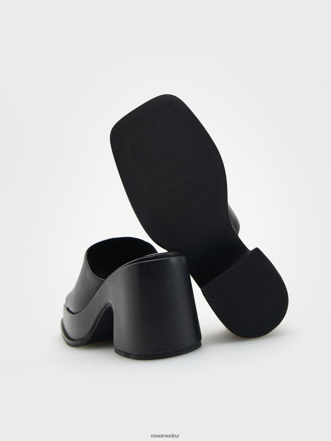 Reserved Women Leather Mule Sliders P6H08T945 Shoes Black