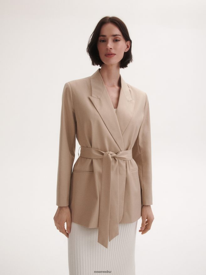 Reserved Women Blazer With Tie Detail P6H08T256 Apparel Beige
