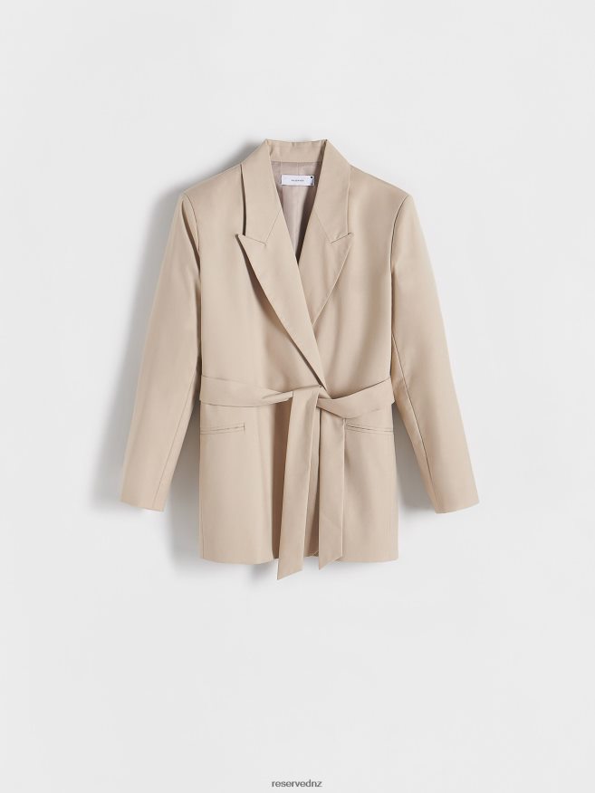 Reserved Women Blazer With Tie Detail P6H08T256 Apparel Beige