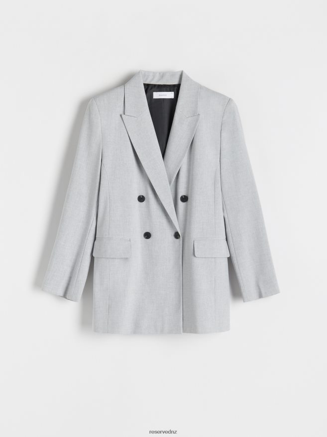 Reserved Women Double-Breasted Jacket P6H08T252 Apparel Light Grey