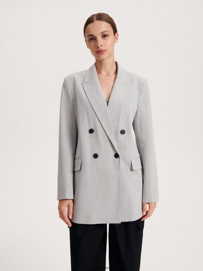 Reserved Women Double-Breasted Jacket P6H08T252 Apparel Light Grey