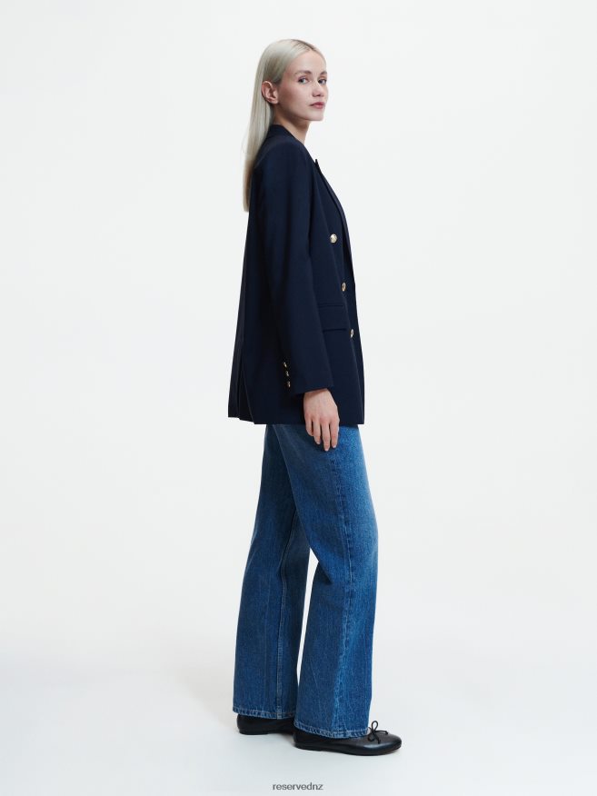Reserved Women Double-Breasted Jacket P6H08T257 Apparel Navy