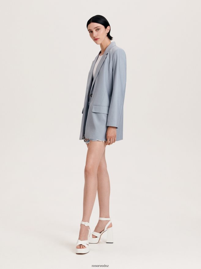 Reserved Women Plain Blazer P6H08T263 Apparel Pale Blue