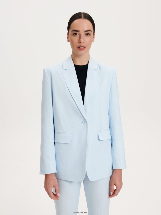 Reserved Women Single-Breasted Linen Blend Blazer P6H08T265 Apparel Pale Blue