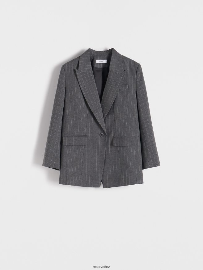 Reserved Women Stripe Blazer P6H08T254 Apparel Light Grey