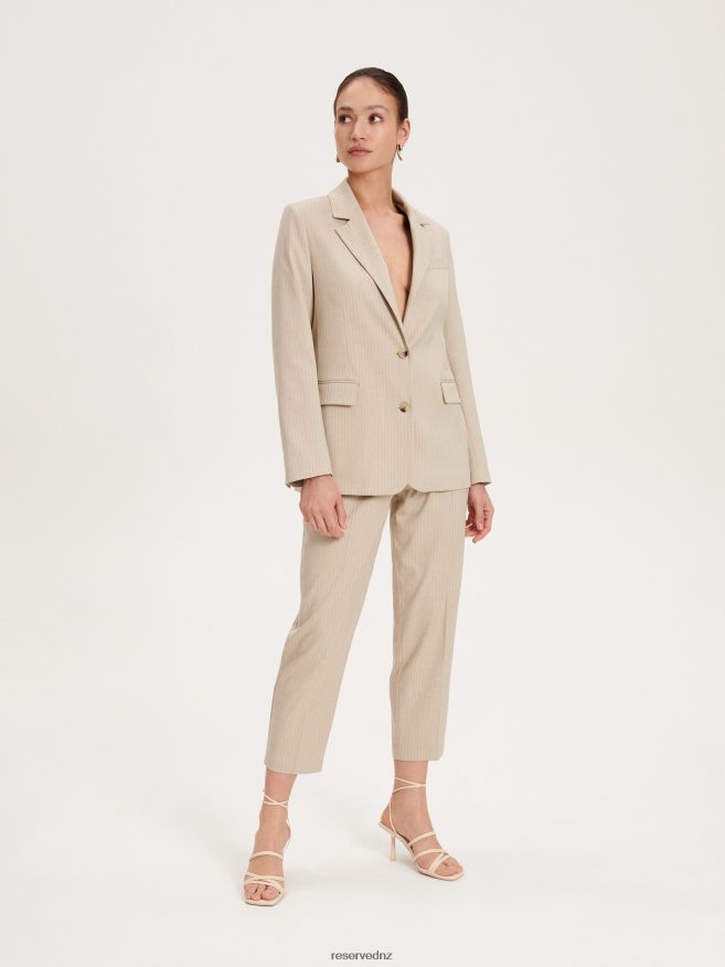 Reserved Women Stripe Blazer P6H08T259 Apparel Beige