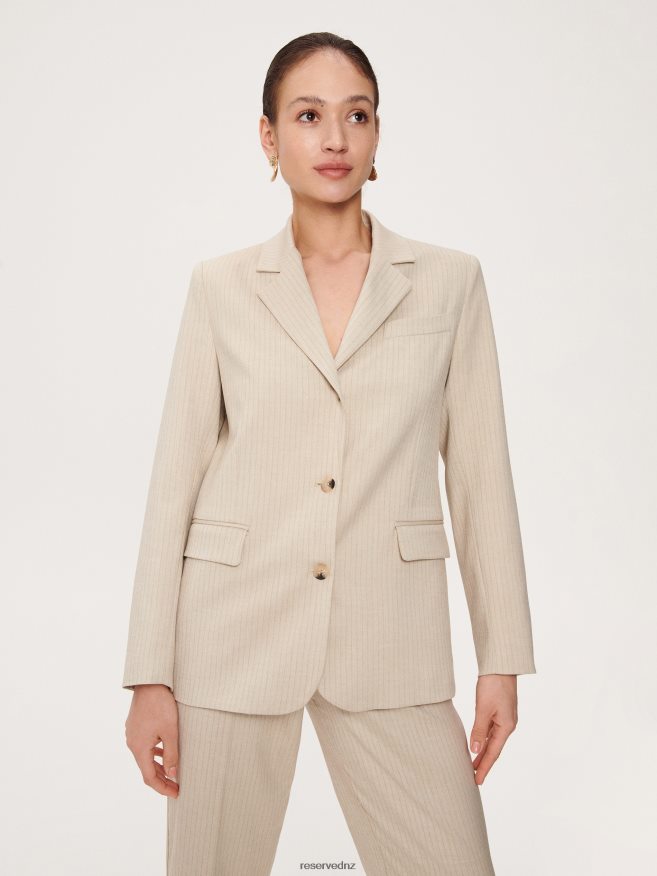 Reserved Women Stripe Blazer P6H08T259 Apparel Beige