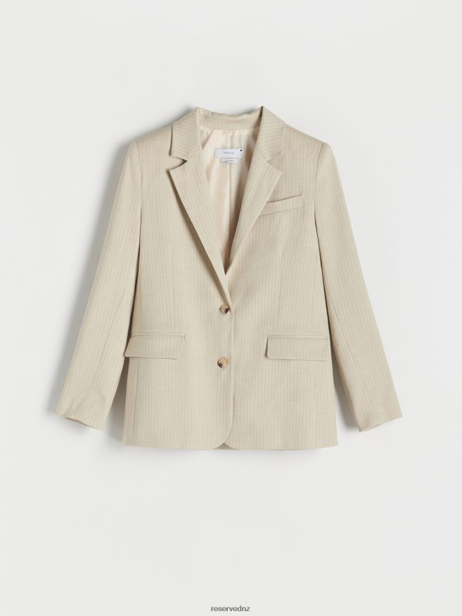 Reserved Women Stripe Blazer P6H08T259 Apparel Beige