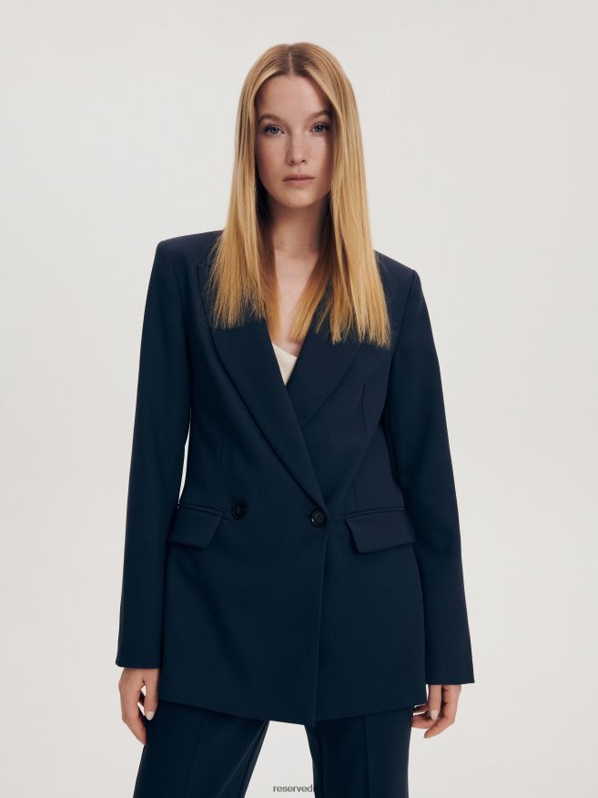 Reserved Women Viscose Blend Double-Breasted Blazer P6H08T262 Apparel Navy